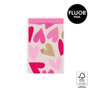 cadeauzakje hart fluor pink